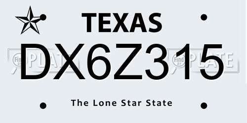 DX6Z315 Texas License Plate