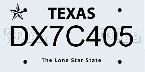DX7C405 Texas License Plate