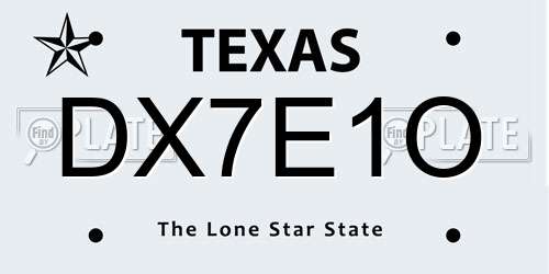 DX7E1O Texas License Plate