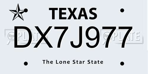 DX7J977 Texas License Plate