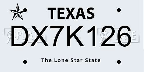 DX7K126 Texas License Plate
