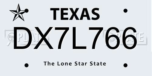 DX7L766 Texas License Plate