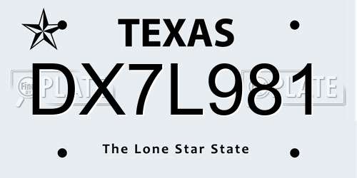 DX7L981 Texas License Plate