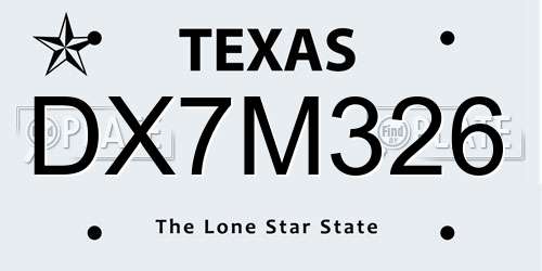 DX7M326 Texas License Plate