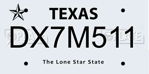 DX7M511 Texas License Plate