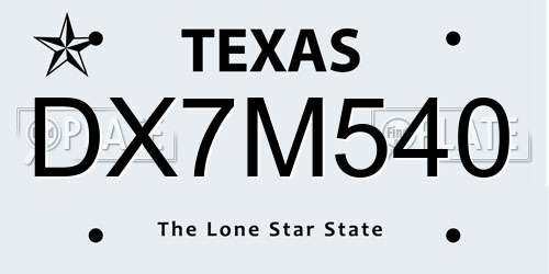 DX7M540 Texas License Plate
