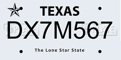 DX7M567 Texas License Plate