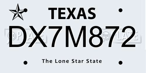 DX7M872 Texas License Plate