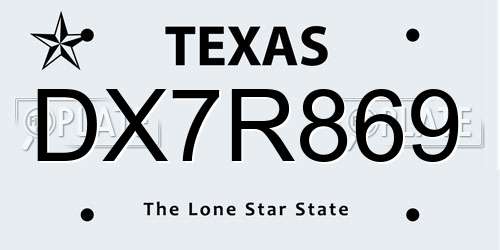 DX7R869 Texas License Plate
