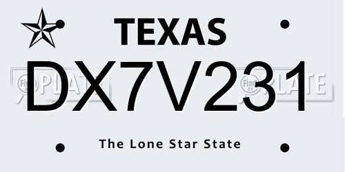 DX7V231 Texas License Plate