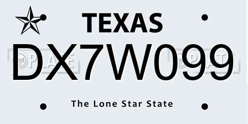 DX7W099 Texas License Plate