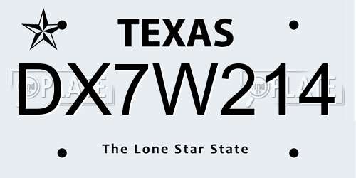 DX7W214 Texas License Plate