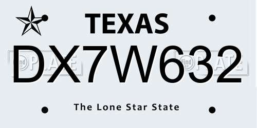 DX7W632 Texas License Plate