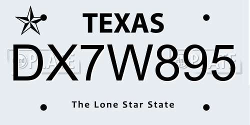 DX7W895 Texas License Plate