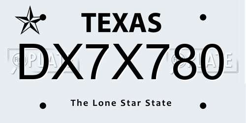 DX7X780 Texas License Plate