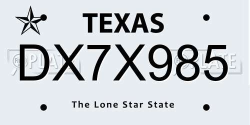 DX7X985 Texas License Plate