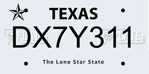 DX7Y311 Texas License Plate