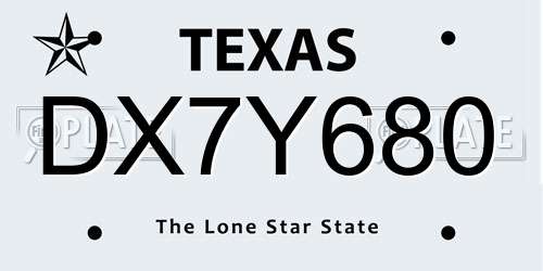 DX7Y680 Texas License Plate