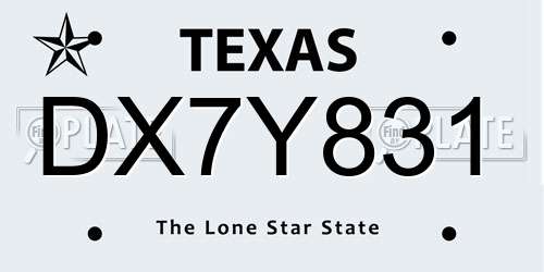DX7Y831 Texas License Plate