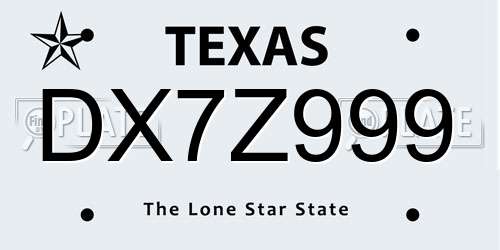 DX7Z999 Texas License Plate