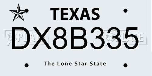 DX8B335 Texas License Plate