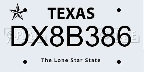 DX8B386 Texas License Plate