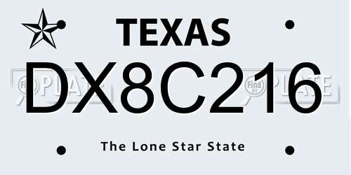 DX8C216 Texas License Plate