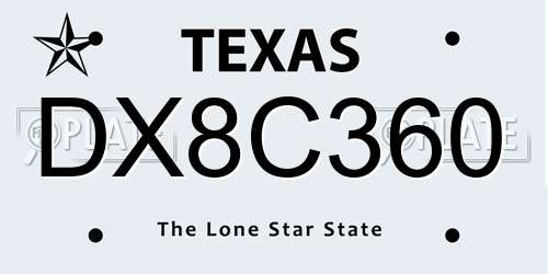 DX8C360 Texas License Plate