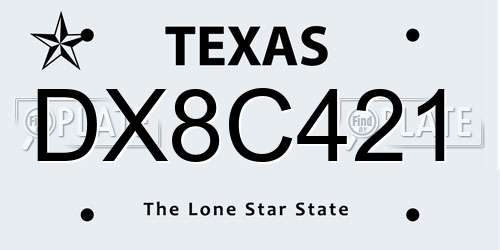 DX8C421 Texas License Plate