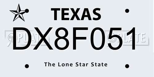 DX8F051 Texas License Plate