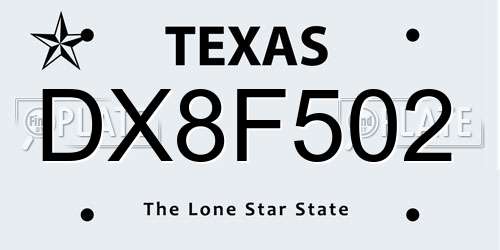 DX8F502 Texas License Plate