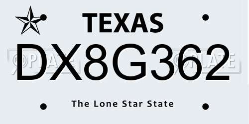 DX8G362 Texas License Plate