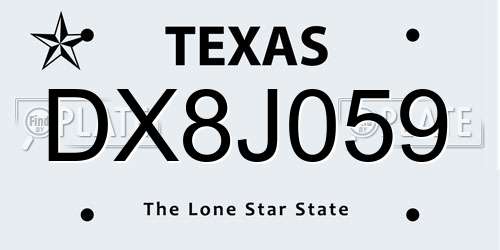 DX8J059 Texas License Plate