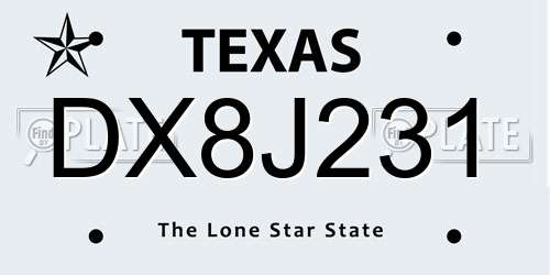 DX8J231 Texas License Plate