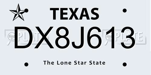 DX8J613 Texas License Plate