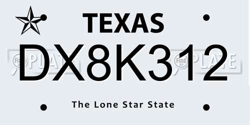 DX8K312 Texas License Plate