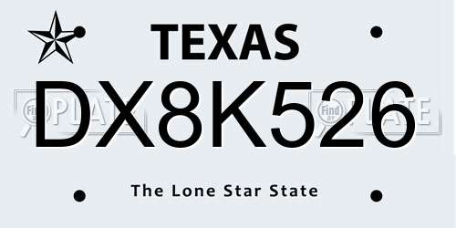 DX8K526 Texas License Plate