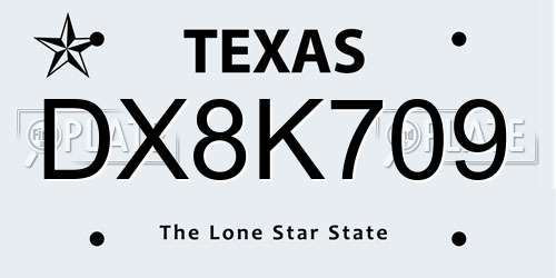 DX8K709 Texas License Plate