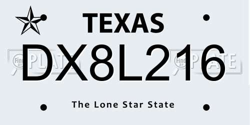 DX8L216 Texas License Plate