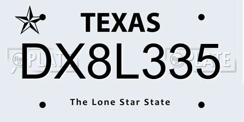 DX8L335 Texas License Plate