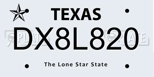 DX8L820 Texas License Plate