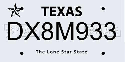 DX8M933 Texas License Plate