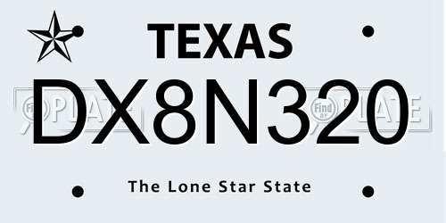 DX8N320 Texas License Plate