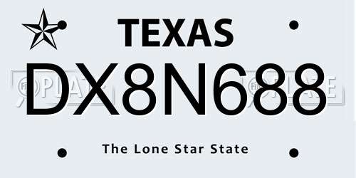 DX8N688 Texas License Plate