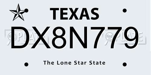 DX8N779 Texas License Plate