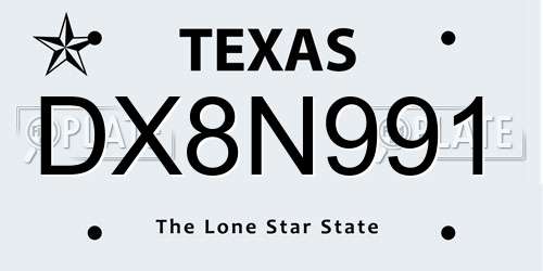 DX8N991 Texas License Plate