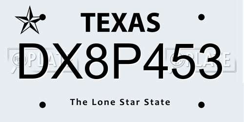 DX8P453 Texas License Plate