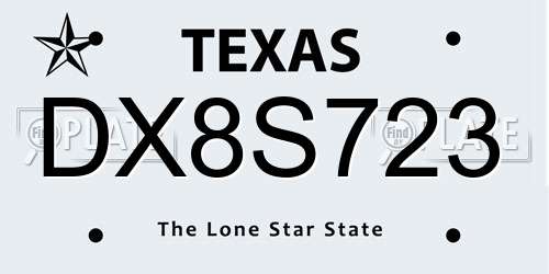 DX8S723 Texas License Plate