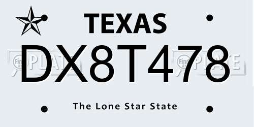 DX8T478 Texas License Plate