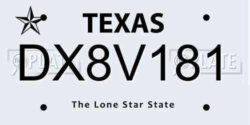 DX8V181 Texas License Plate